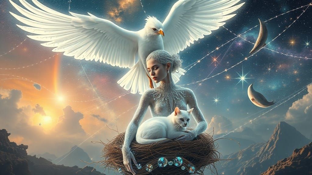 Ethereal Cosmic Woman with Bioluminescent Body and Starlight...