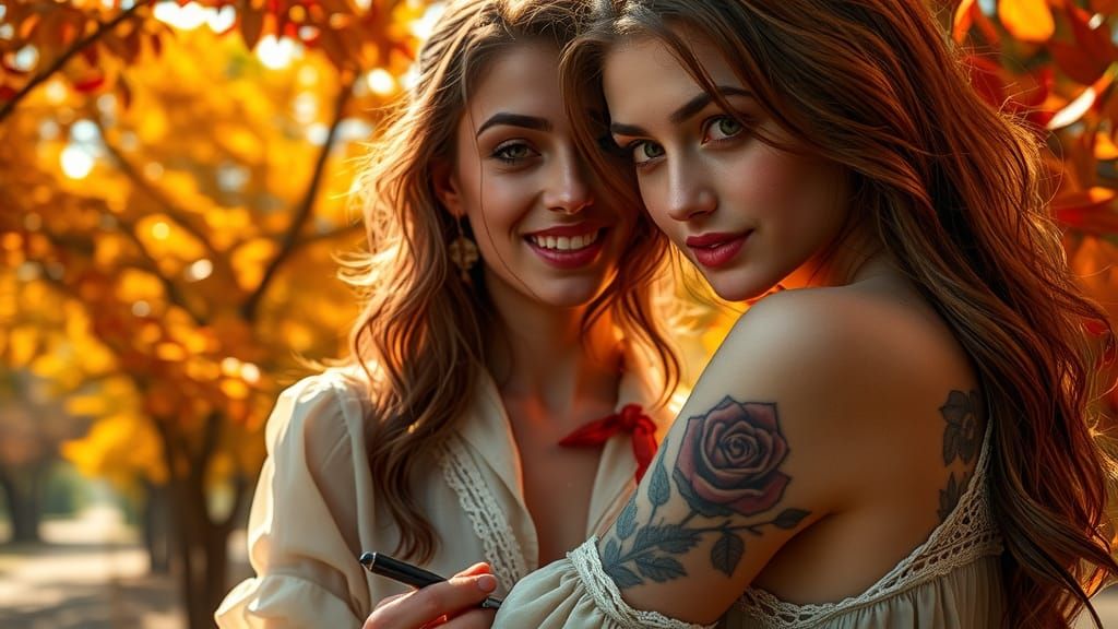 Tattoo Artist in Autumnal Nouveau Landscape