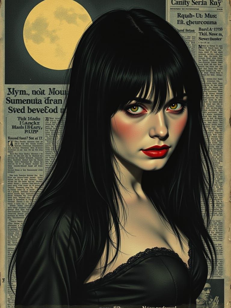 Voluptuous Vampire in Moonlight, Detailed Realism