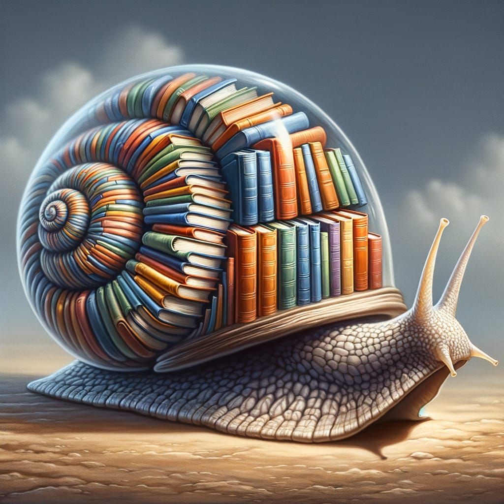 Snail's Miniature Mobile Library: A Whimsical Depiction