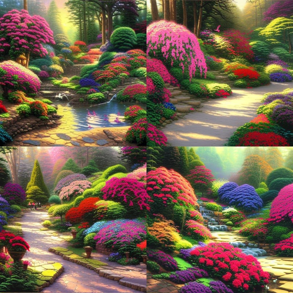 Rhododendron Garden in Oil Painting Style