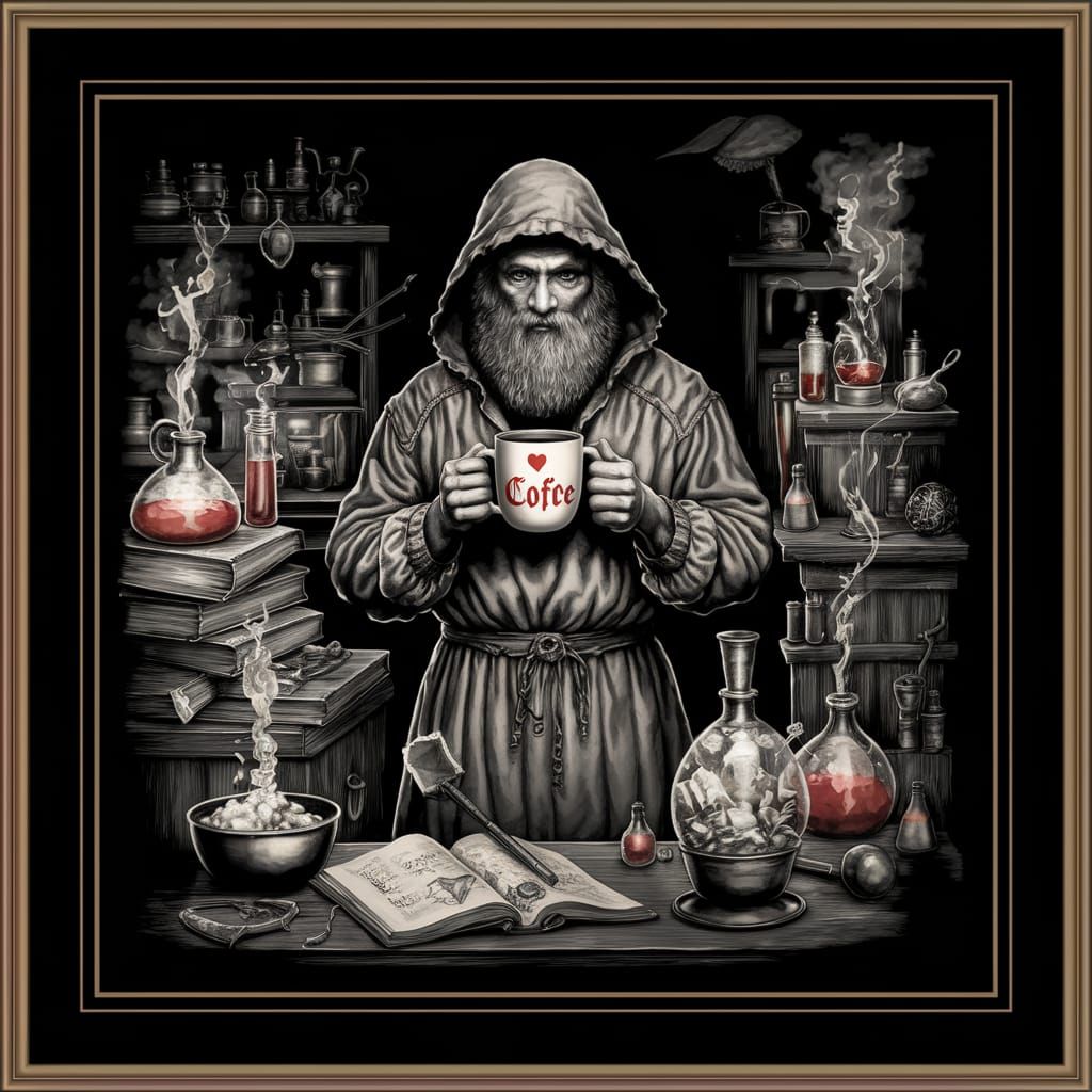 Medieval Alchemist in Elegant Laboratory Setting