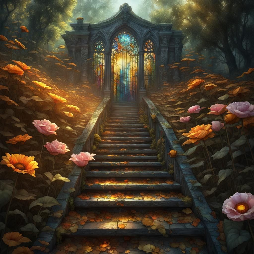 Stained Glass Forest Staircase in 3D