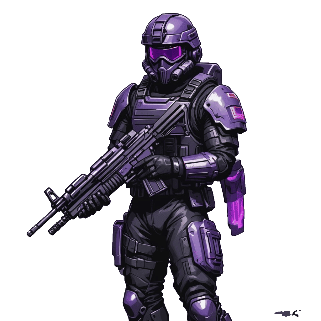 8-bit Soldier in Black Armor with Purple Visor