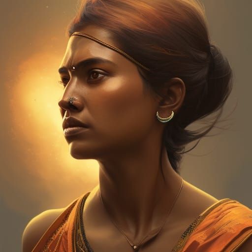 Detailed Portrait of a Tamil Woman in Digital Art Style