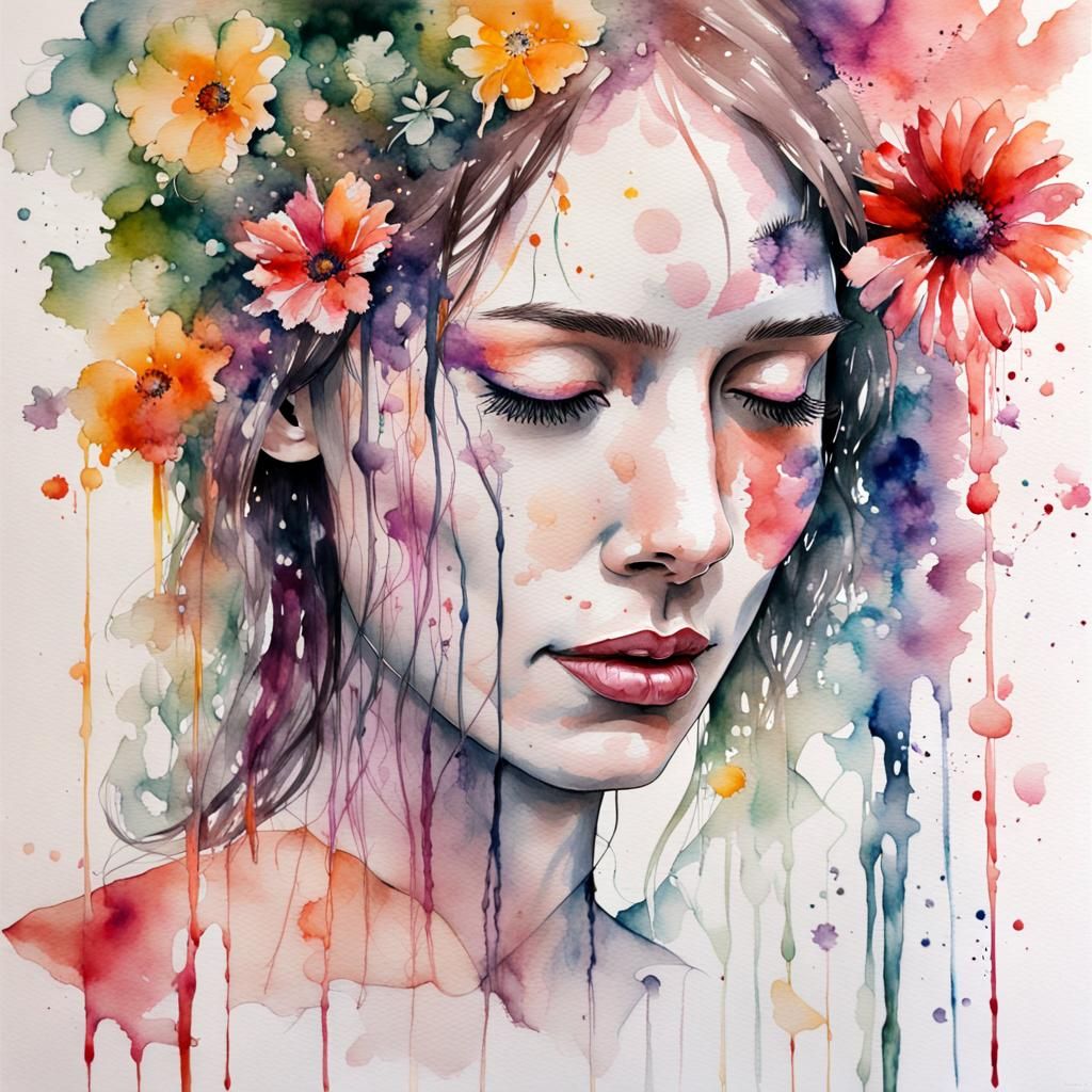 Floral Woman: Watercolour Painting in Fairy Tale Style