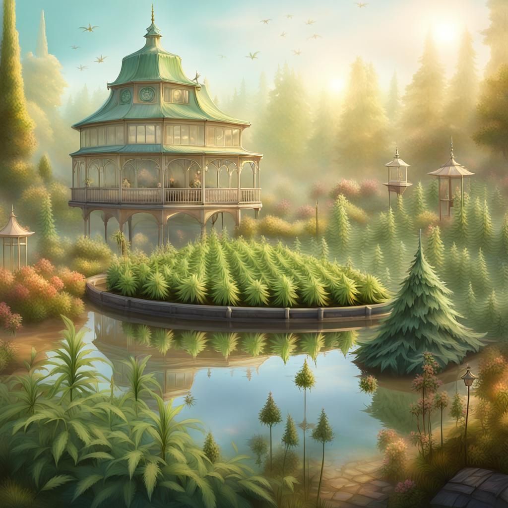 Rococo Marijuana Garden in Anime Steampunk Style