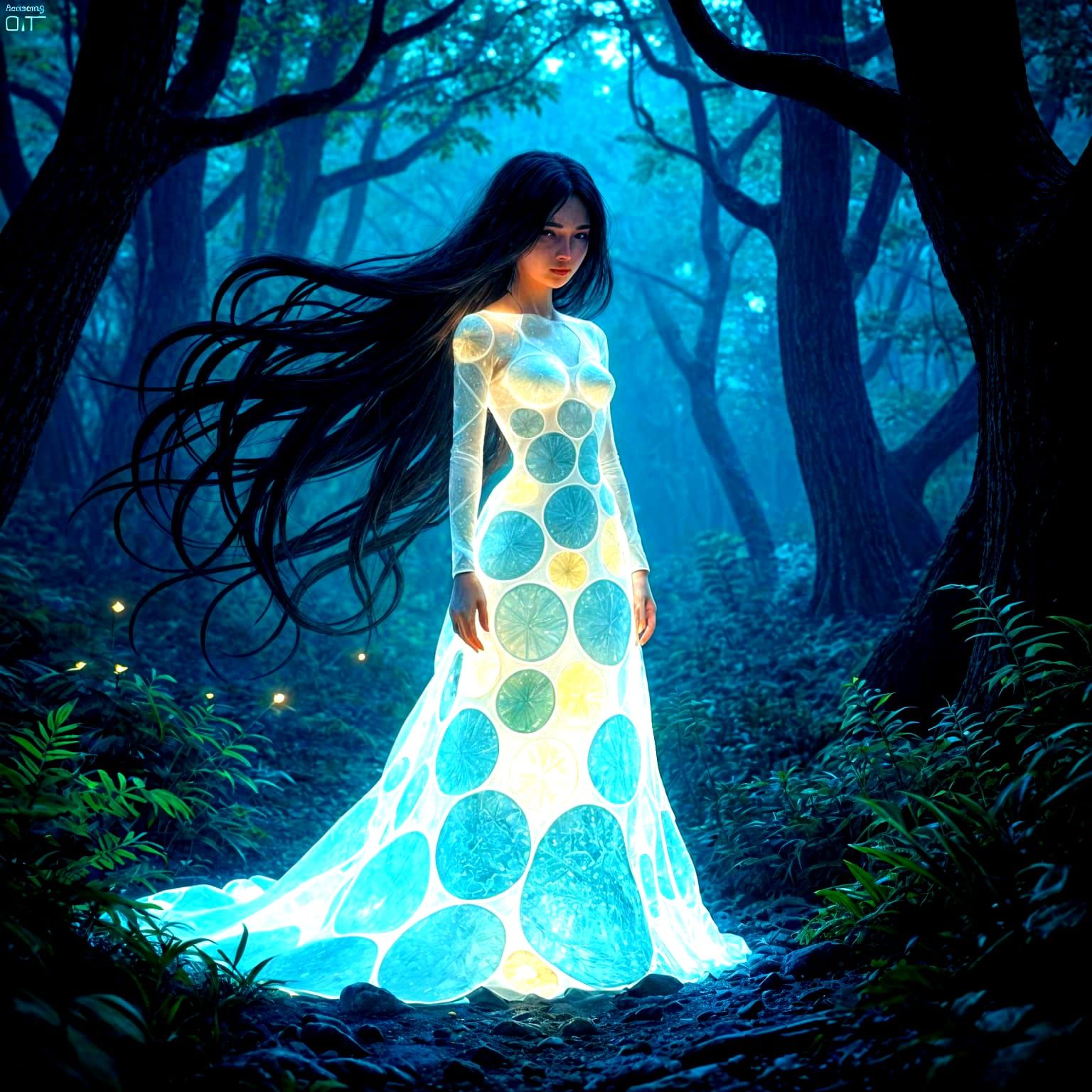 Seaglass Girl Illuminates Dark Magical Forest