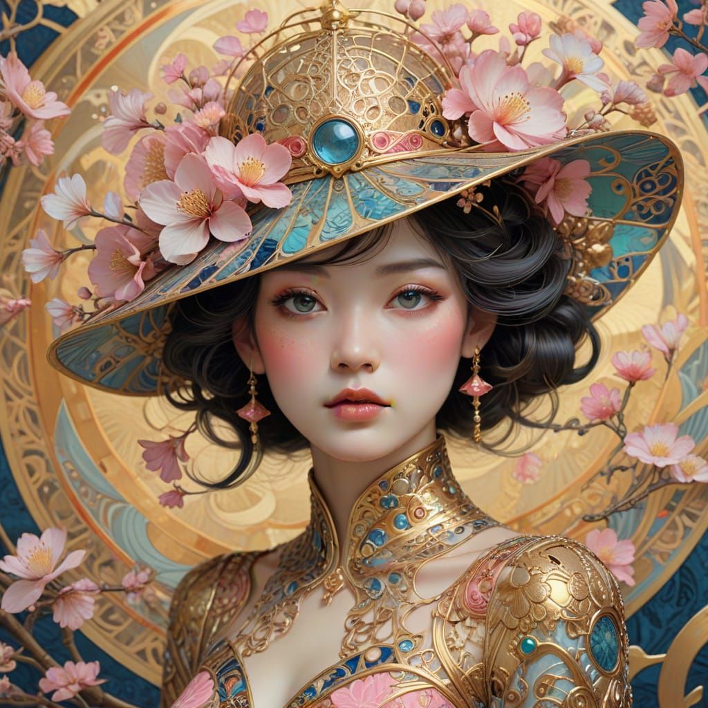 Golden Goddess in Ornate Art Nouveau Splendor