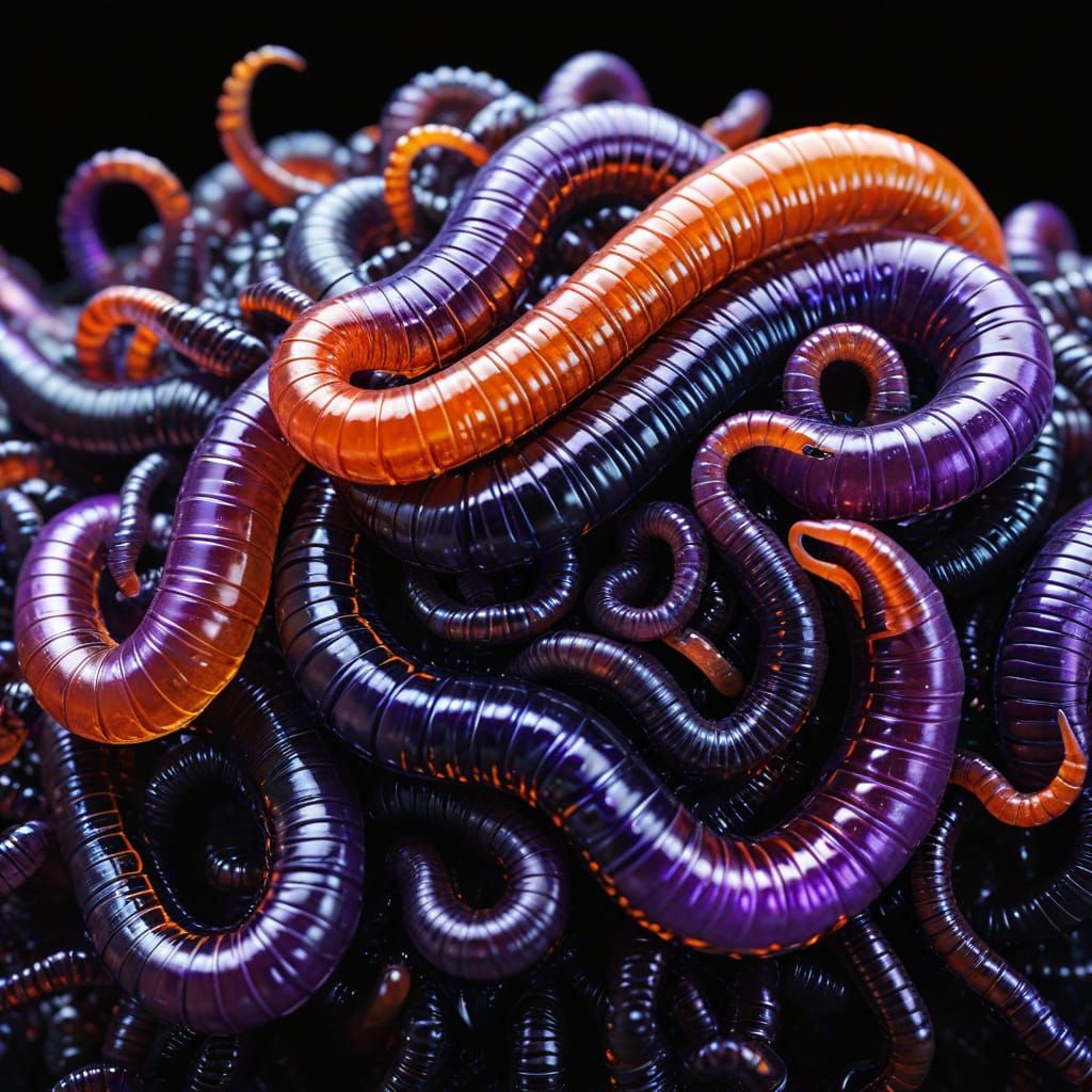 Vibrant Sculptural Earthworms in Resin