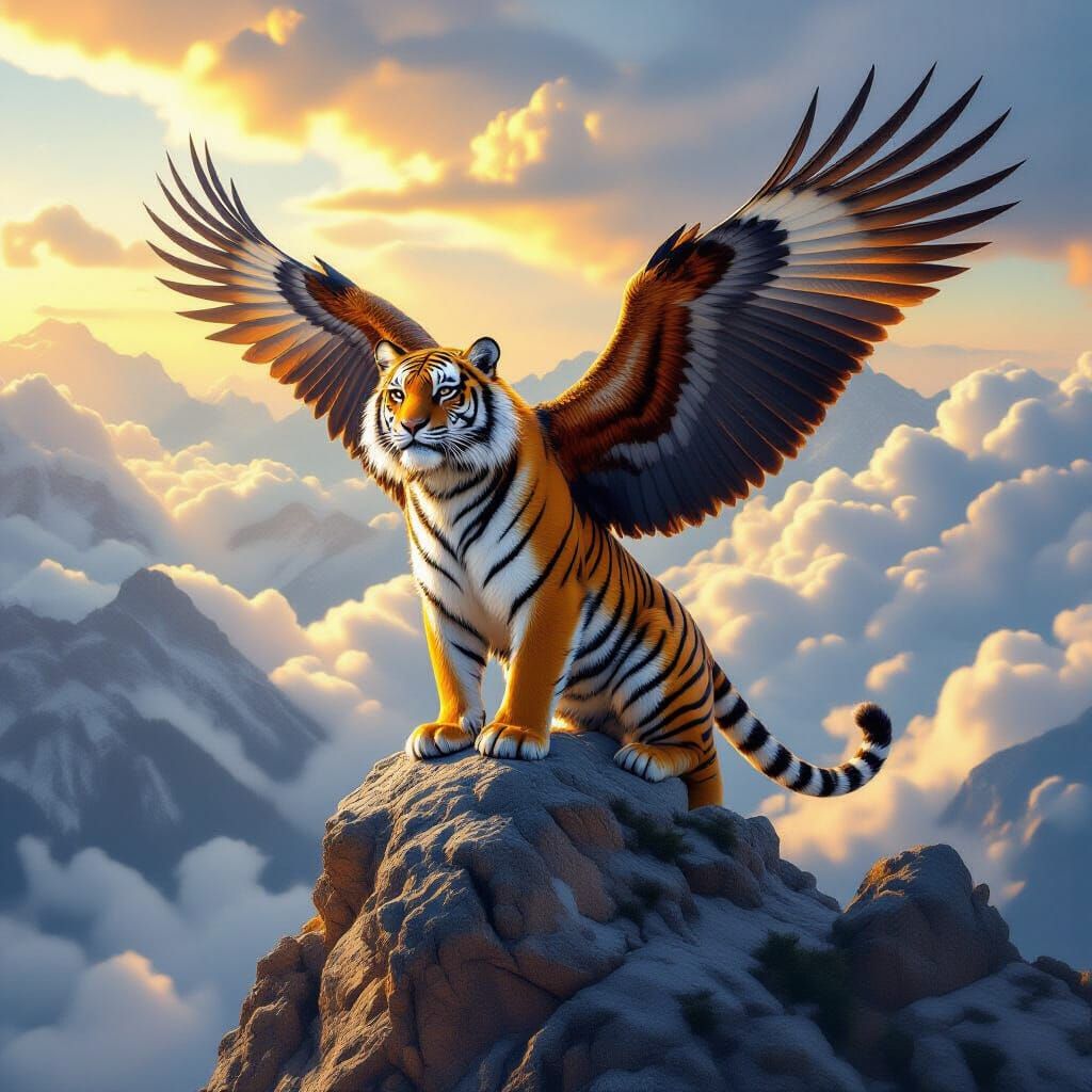 Majestic Tiger-Eagle Hybrid on Mountain Peak