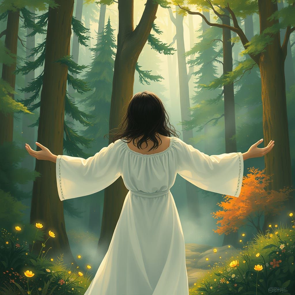 Serene Woman Amidst Enchanted Forest