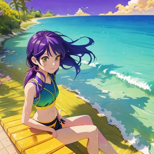 Anime Bikini Girl on Sunny Day, Ghibli-Style