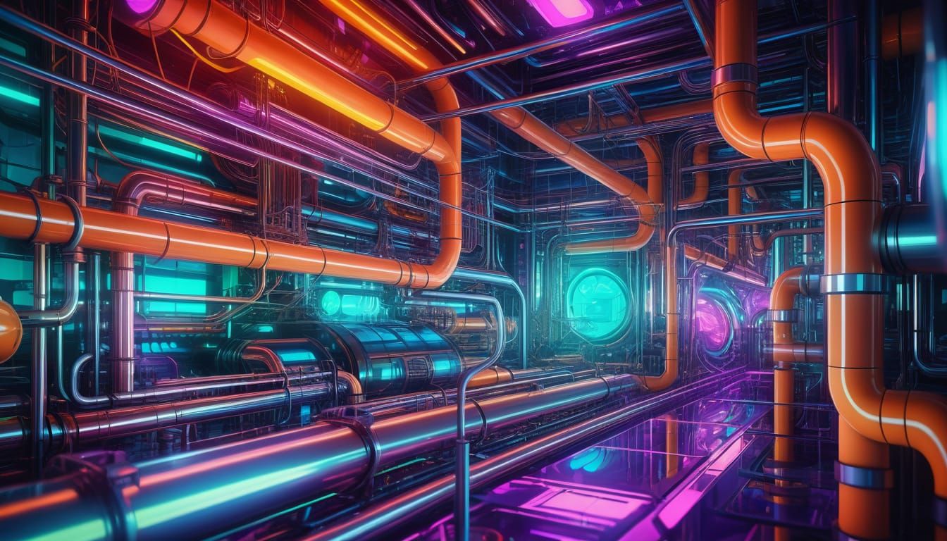 Futuristic Industrial Landscape with Radiant Metallic Hues