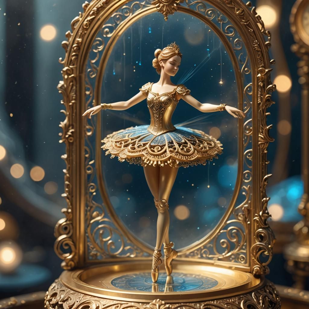 Ornate Golden Music Box in Misty Moonlight