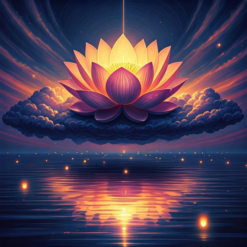 Dreamlike Lotus Bloom in Ethereal Golden Light