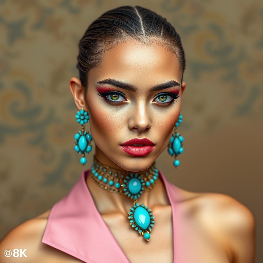 Stunning Woman with Turquoise Jewelry in 8K