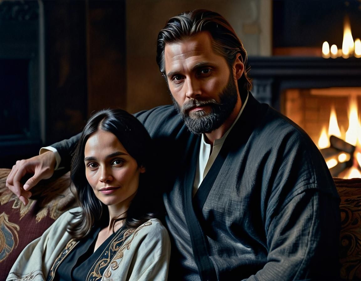 Angelic Embrace in Smoky Chiaroscuro Oil Painting