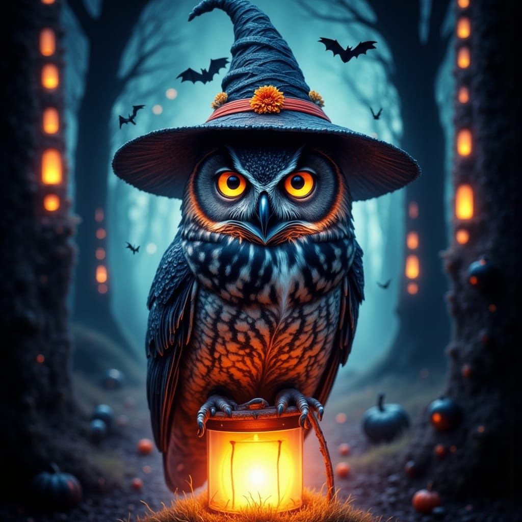 Halloween Owl on Glowing Lantern Screen Print