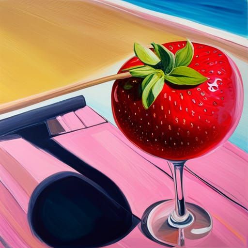Surreal oil painting of a Strawberry Daiquiri by Per.