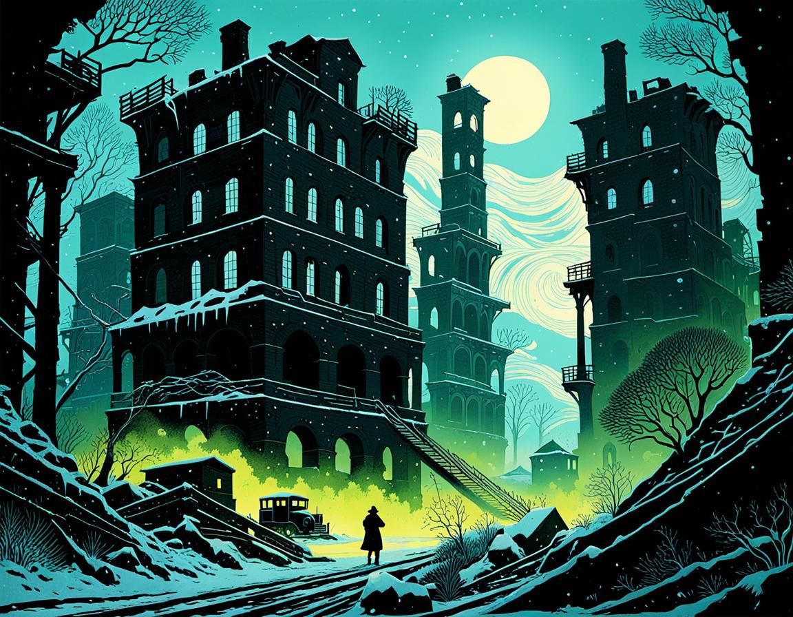 Industrial Ruins Transformed by Nature in a Cyberpunk Aesthe...