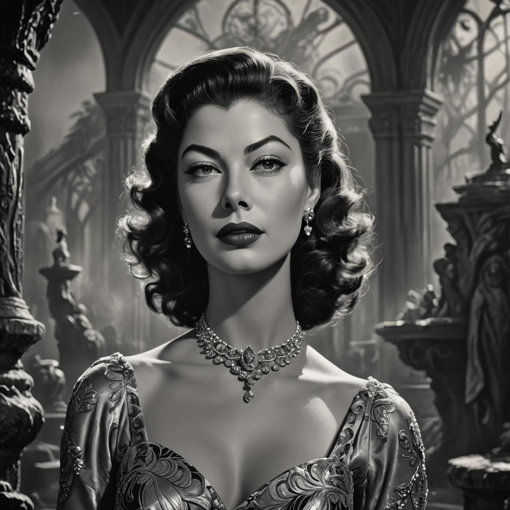 Artistic Black and White Portrait in Detailed Matte Painting