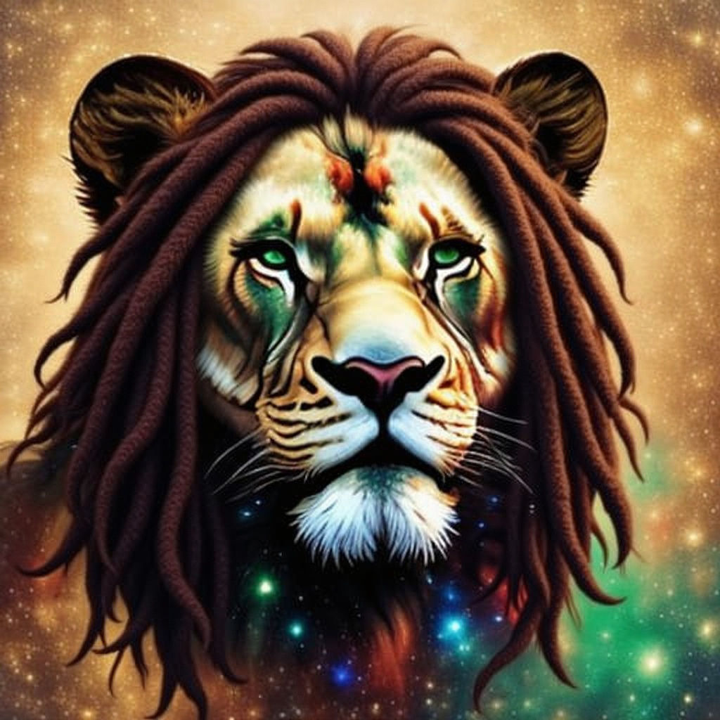 Lion with Galaxy Mane in Vibrant Colors