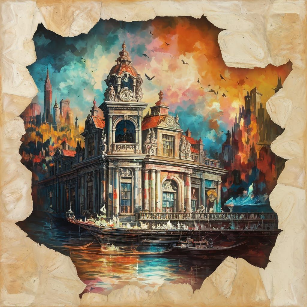 Surreal Mixed Media Art on Aged Paper