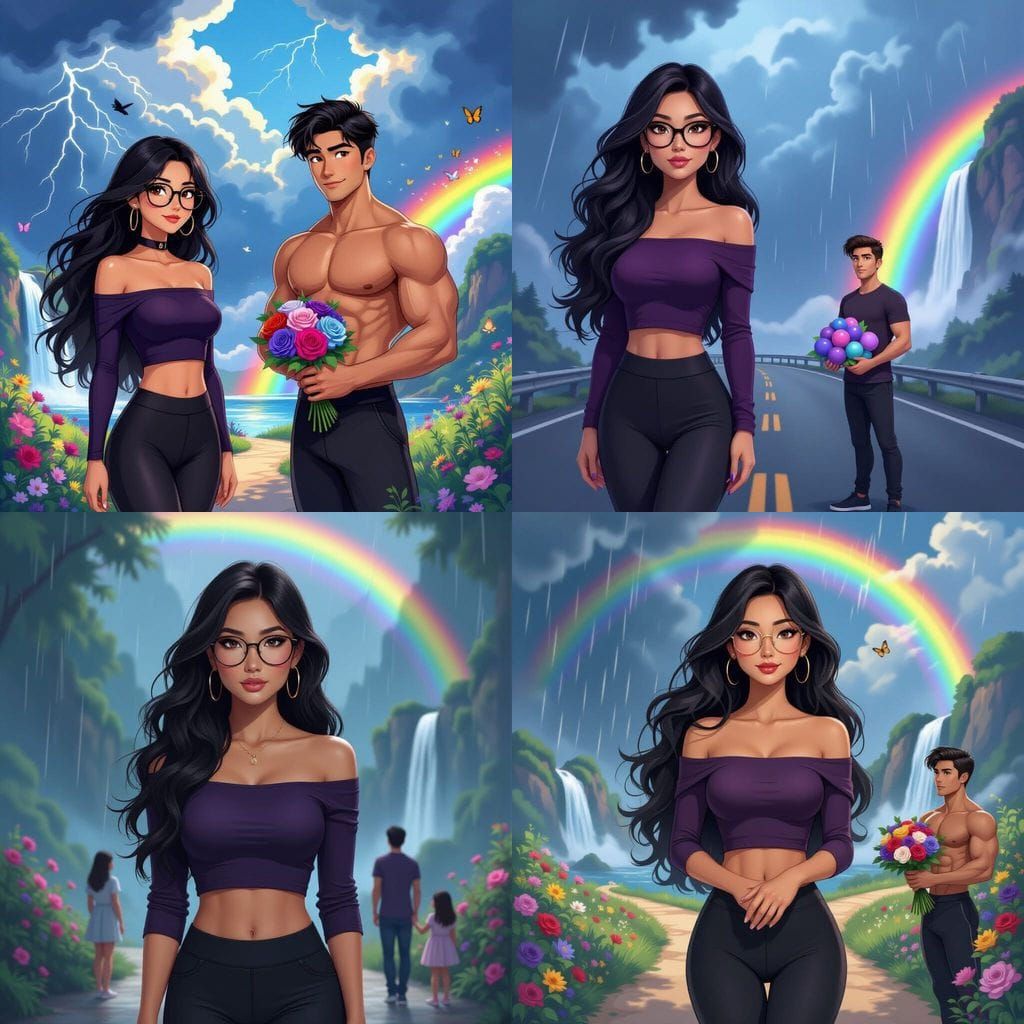 Animated Woman at Crossroads: Light vs Darkness