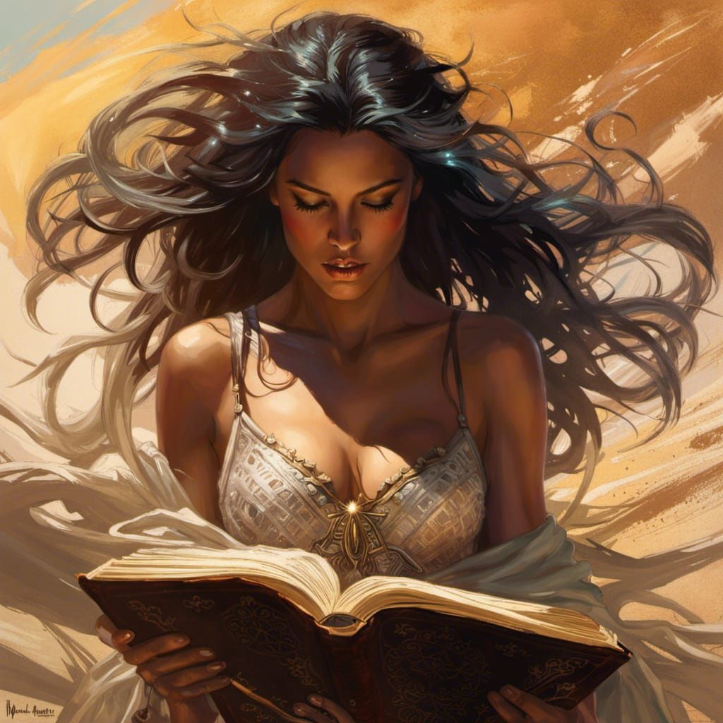 Enchantress Studies Spellbook in Hyperrealistic Digital Art