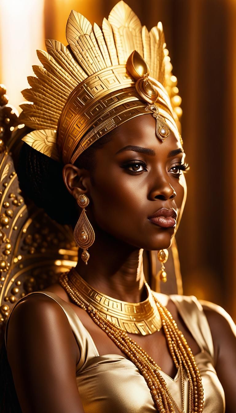 Nubian Princess Coronation: Cinematic Golden Hour Portrait