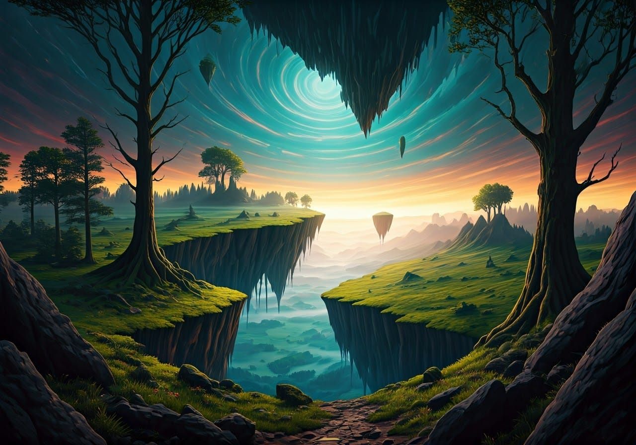 Style of Rene Magritte, a surreal Belgian landscape