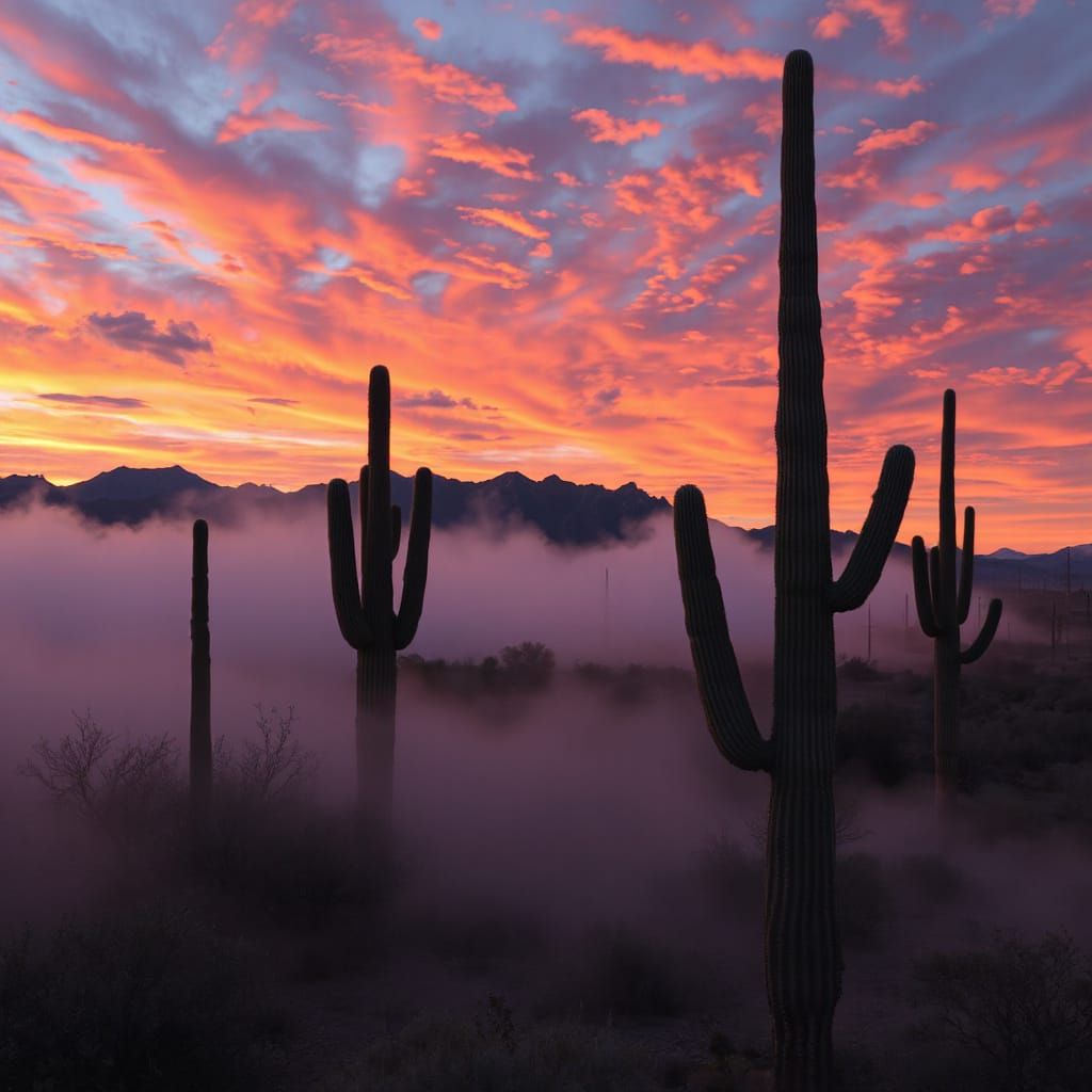 Sonoran Desert Sunrise in Silver Mist