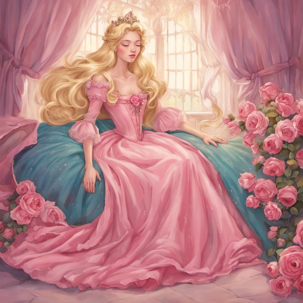 Sleeping Beauty in Rococo Style with Roses