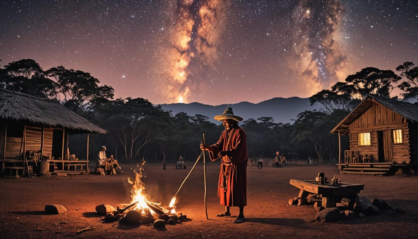 Guarani Shaman Healing Ritual on Starry Night