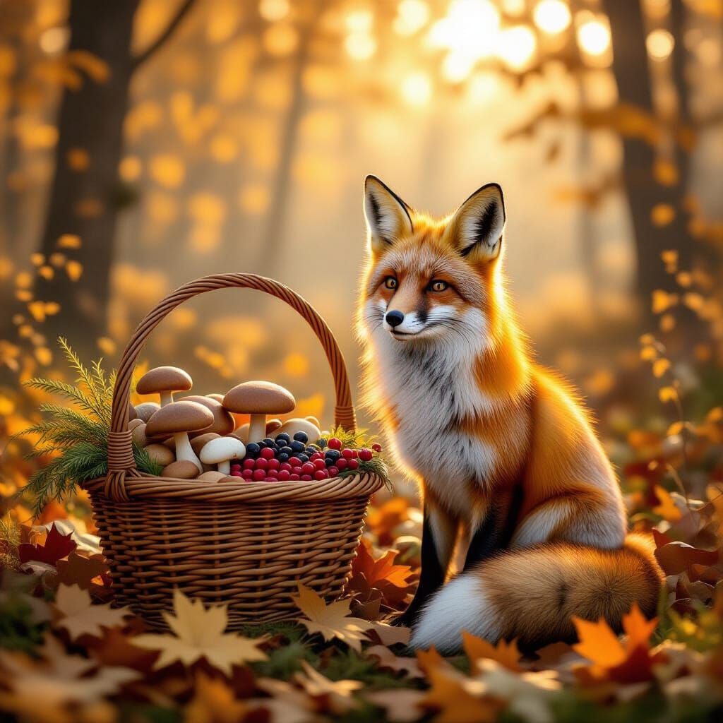 Red Fox in Golden Forest at Dawn