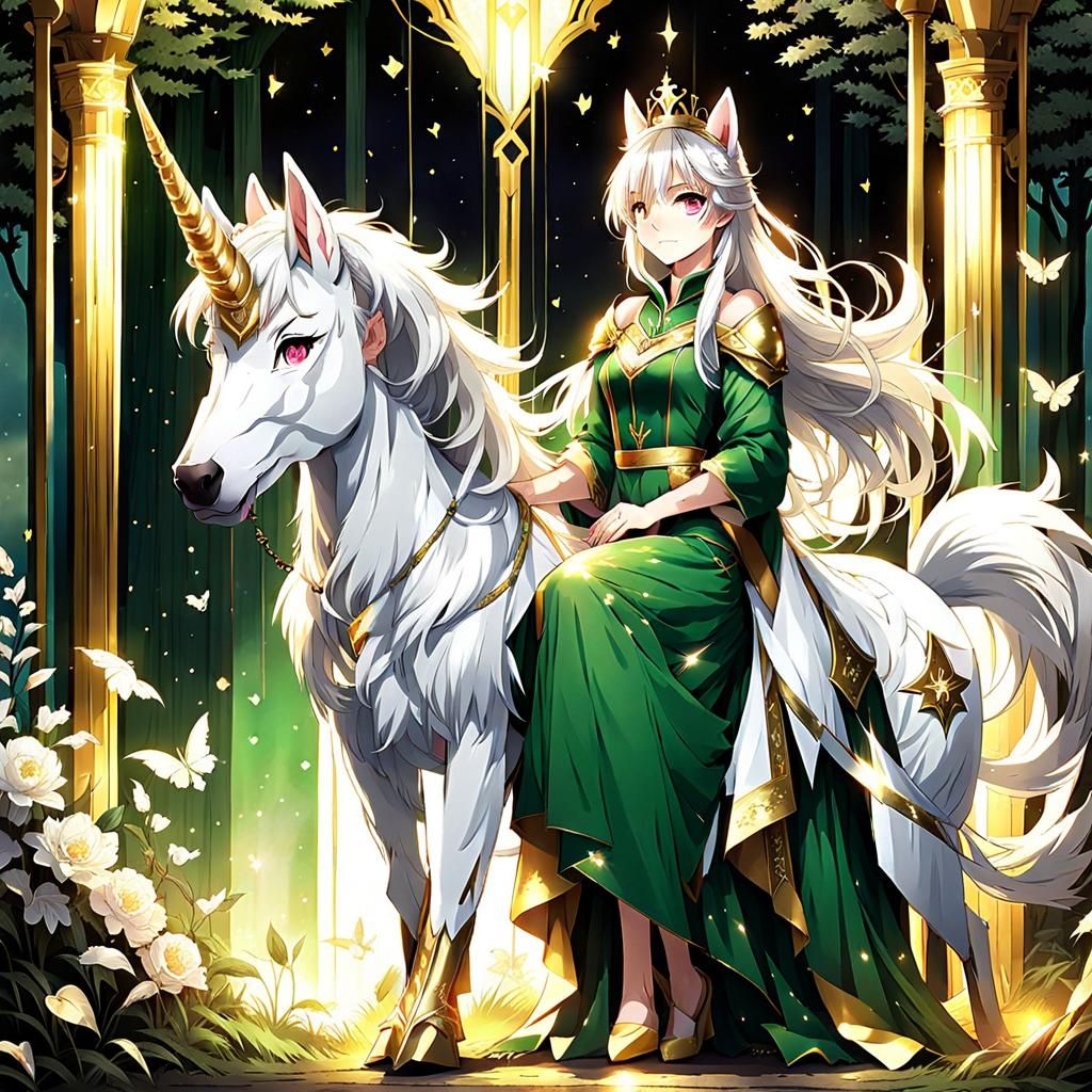Anime Princess with Unicorn in Stable