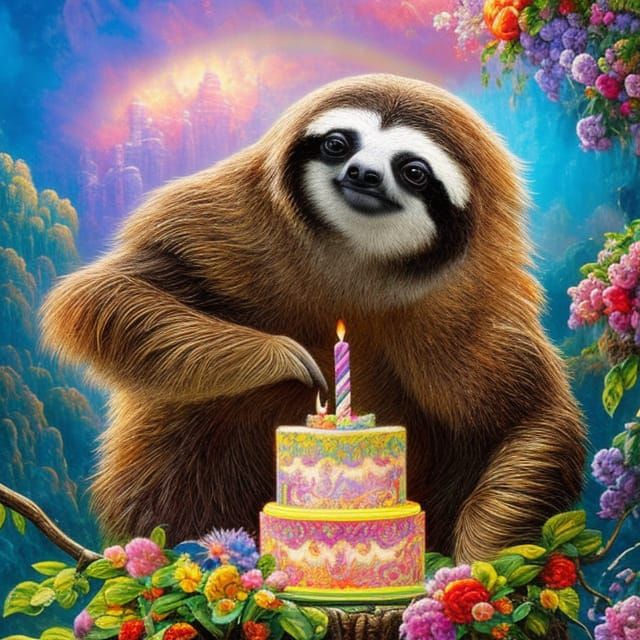 Sloth Coveting Birthday Cake: Fantasycore Masterpiece