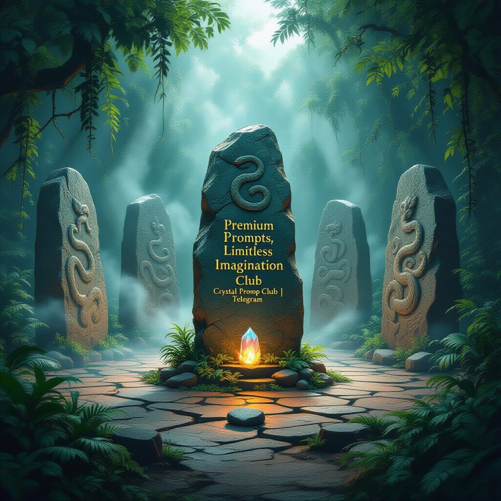 Mystical Jungle Monoliths with Snake Carvings