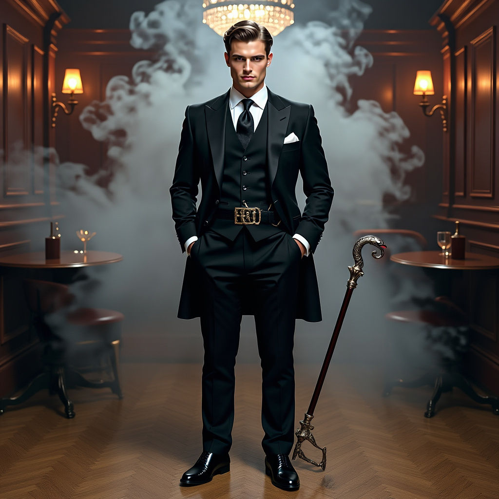 Film Noir Man in Speakeasy with Cane