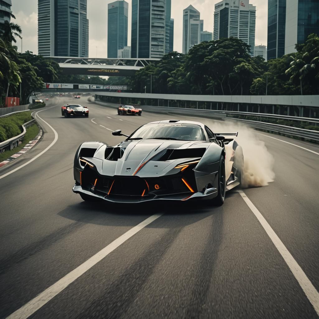 Futuristic Luxury Car Race in Singapore: Cinematic Still
