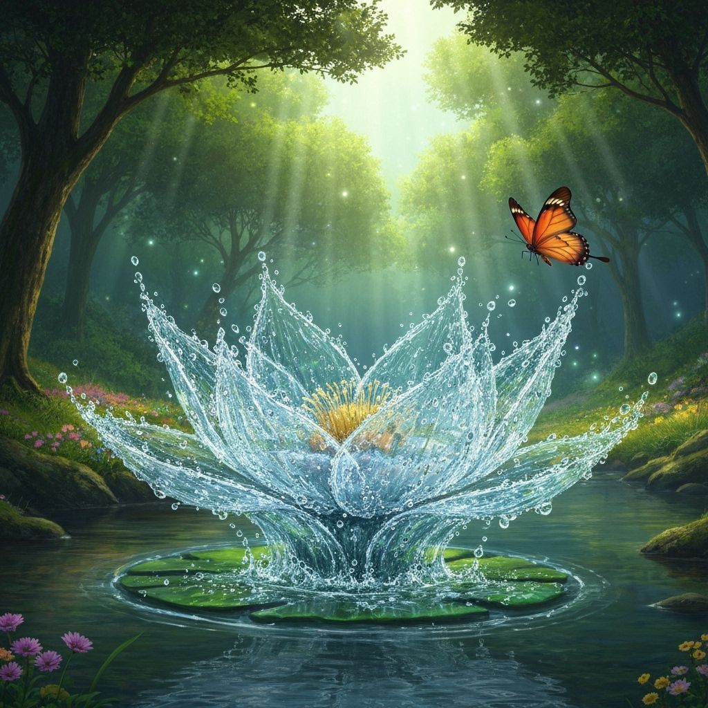 Magnificent Water Flower and Butterfly by Riverbed