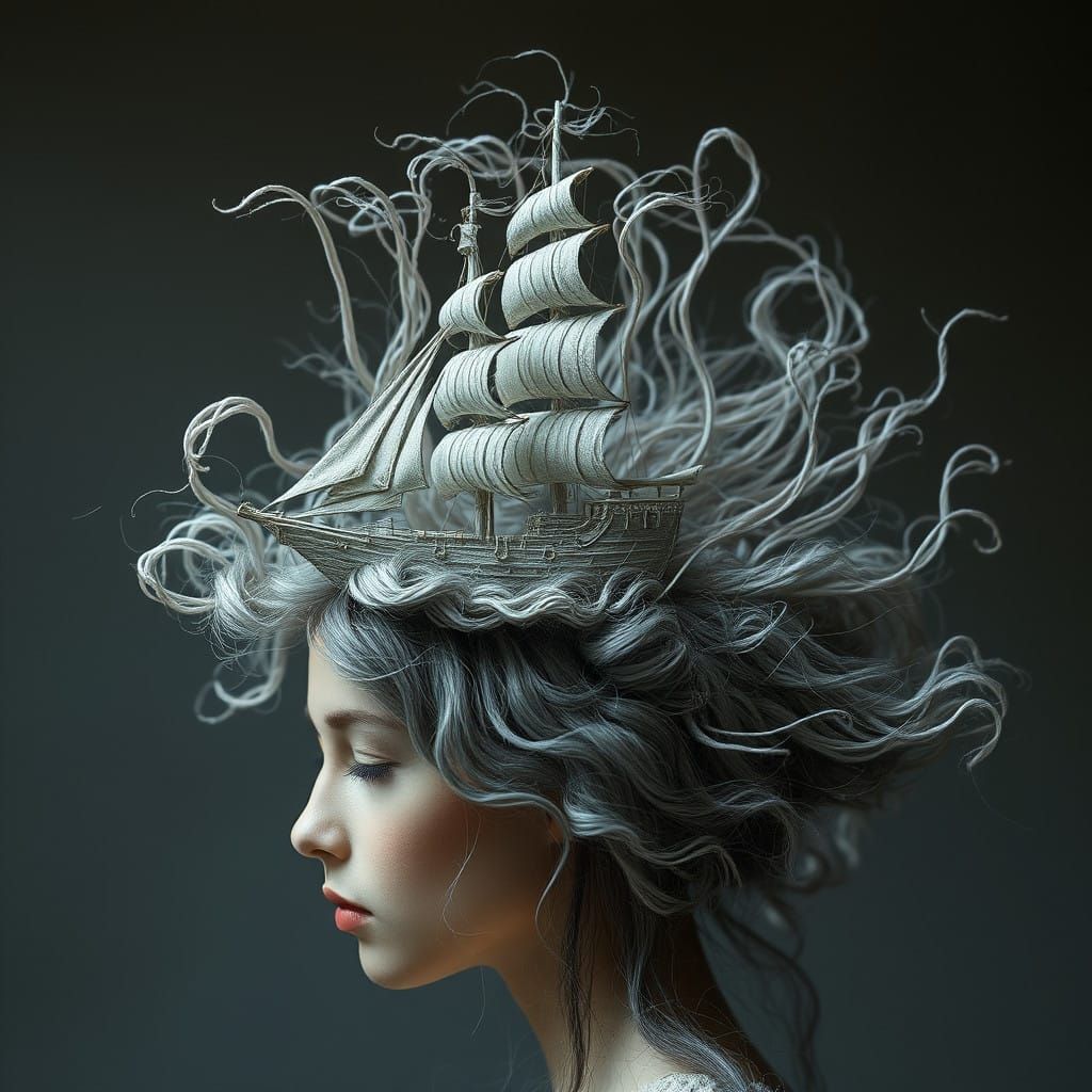 Grey Ship on a Woman's Crown