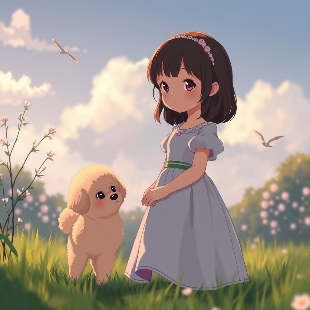 Princess and Poodle in Ghibli Anime Style