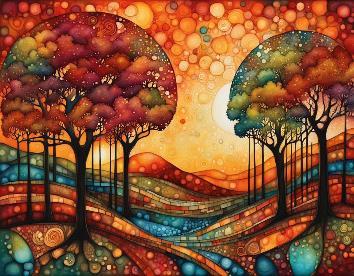 Autumn Wasteland with Impasto Forest Trees