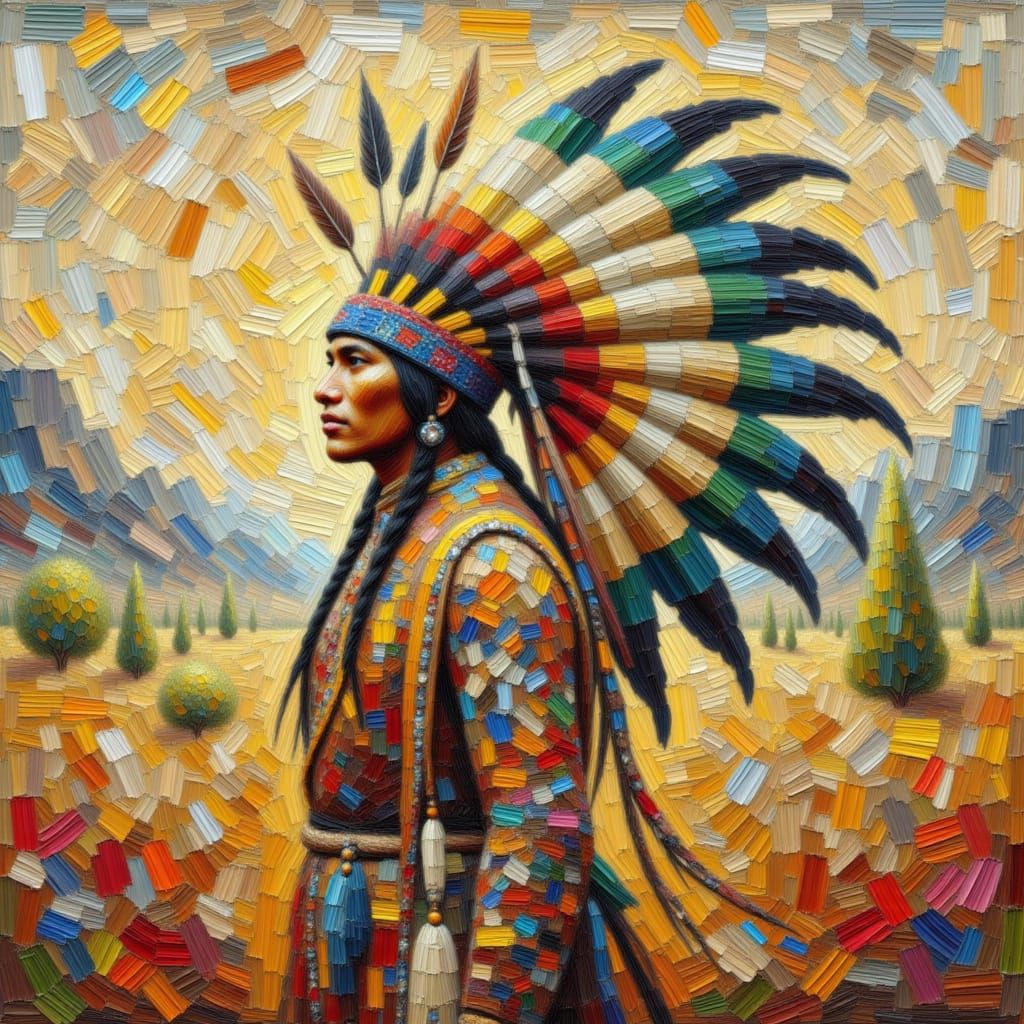 Native American Warrior in Vibrant Headdress