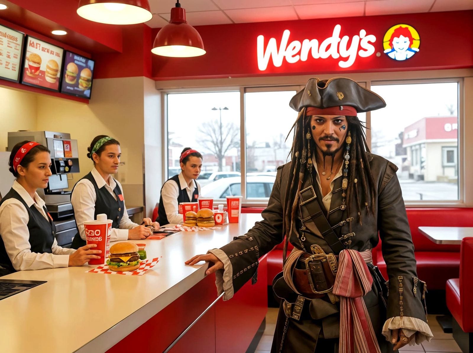 Captain Jack Orders Tasty Wendy's Burgers