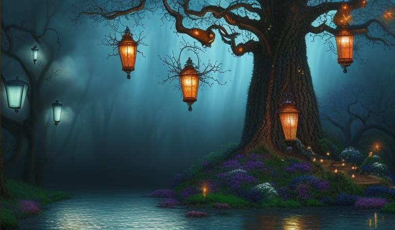 Fantastical Lantern Tree in Luminist Style