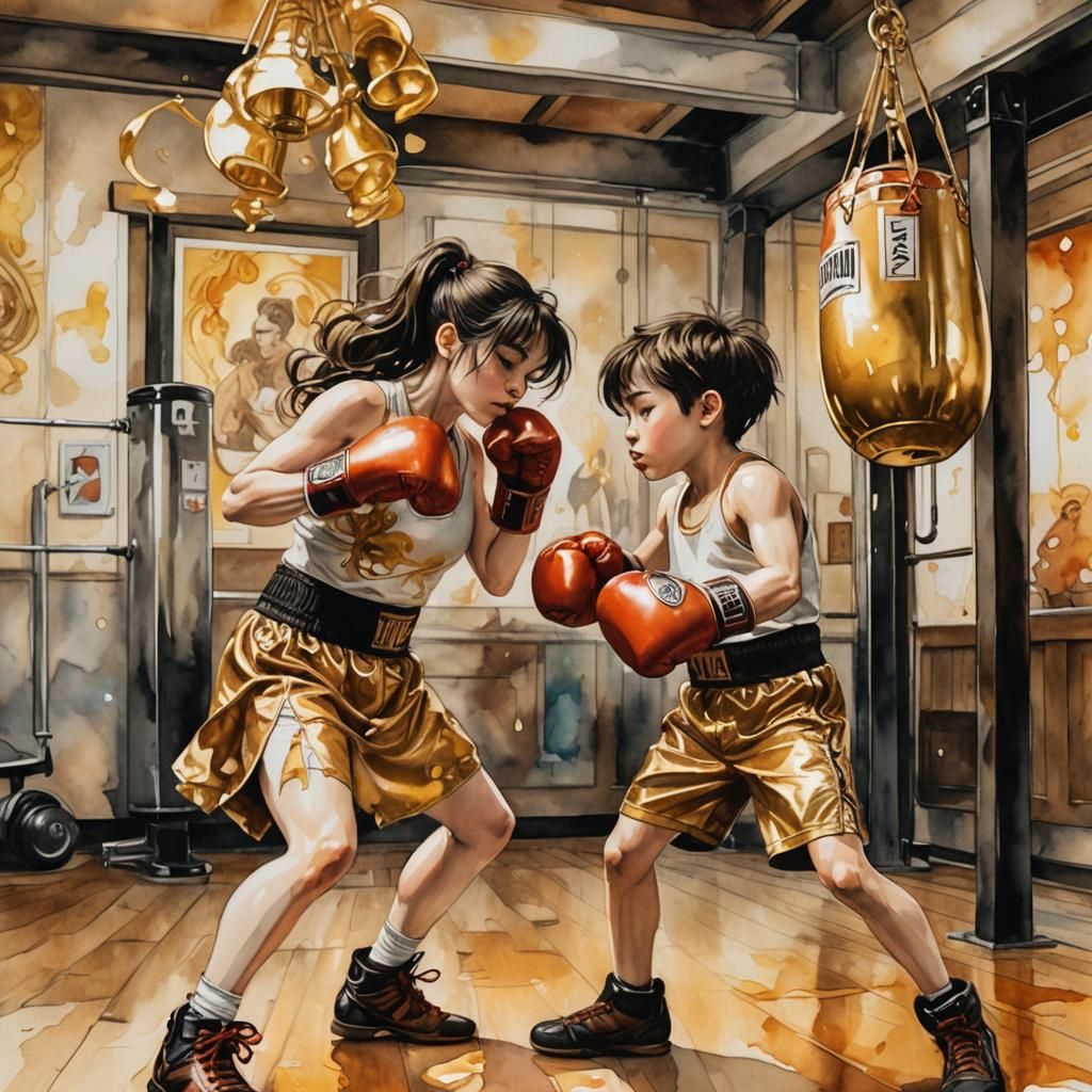 Boxing Gloves in Gym Corner: Dreamy Watercolour Illustration