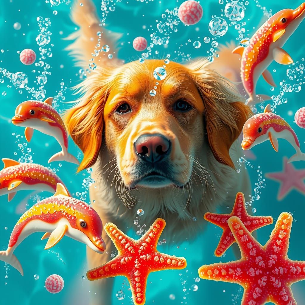 Golden Retriever in a Soda Sea, Pop Surrealism